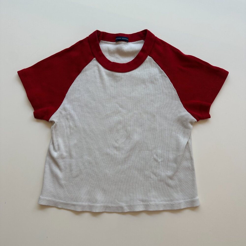 Brandy Melville white baby tee w red sleeves - OS